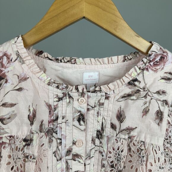 Gap × LoveShackFancy Girls Pink Floral Ruffle Button-Front Top Size Large - Picture 2 of 9